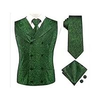 slim fit 4 pièces gilet cravate mouchoir boutons de manchette soie hommes gilet cravate ensemble pour costume robes de mariage paisley floral gilet graisse (couleur: vert, taille: xl)(vert s)