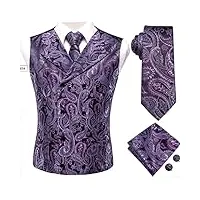 slim fit 4 pièces gilet cravate mouchoir boutons de manchette soie hommes gilet cravate ensemble pour costume robes de mariage floral gilet graisse (couleur: violet, taille: xx-l) (violet m)