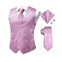 tissé soie hommes gilet rose gilet cravate mouchoir boutons de manchette ensemble hommes costume de smoking de mariage d'affaires slim fit (couleur: rose, taille: m) (rose xxl)