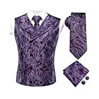slim fit 4 pièces gilet cravate mouchoir boutons de manchette soie hommes gilet cravate ensemble pour costume robes de mariage floral gilet graisse (couleur: violet, taille: xx-l) (violet 3xl)