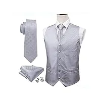 gilets en soie argentée hommes costume formel gilet pour smoking motif cravates mouchoir boutons de manchette ensemble gilet d'été (couleur : argent, taille : m) (argent 3xl)