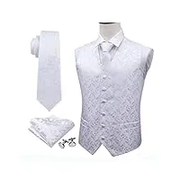 hommes solide blanc costume gilet gilet en soie formel paisley cravates boutons de manchette poche ensemble pour smoking homme cadeau (couleur : blanc, taille : m) (blanc m)