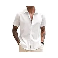 coofandy chemise hommes manche courte décontractée chemise blanche homme manche courte casual chemise homme ete chemise lin homme été cintrée blanc m