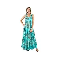 coline - robe longue bohème imprimé reflets argentés - couleur : turquoise - taille : s/m