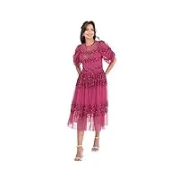 maya deluxe womens midi dress ladies sequin embellished short sleeve dress for wedding guest bridesmaid prom ball evening occasion, robe femme, fuchsia,