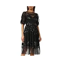 maya deluxe womens midi ladies sequin embellished short sleeve dress for wedding guest bridesmaid prom ball evening occasion robe, black, 44 femme