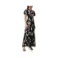 maya deluxe robe longue pour femme avec manches bouffantes brodées florales pour mariage, demoiselle d'honneur, bal de fin d'année, noir, 42
