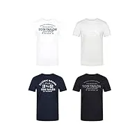 tom tailor lot de 4 t-shirts pour homme - coupe droite - col rond - manches courtes - logo imprimé - 100 % coton - noir, blanc, vert, rouge, bleu, gris, orange - tailles s, m, l, xl, xxl, 3xl, lucid