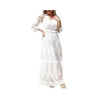 odizli robe d'été longue pour femme - sexy - col en v - style bohème - fleurs - dentelle - robe de loisirs - robe de plage, blanc 04., xxl
