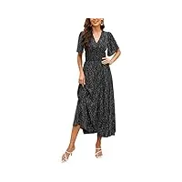 clearlove robe d'été longue pour femme - col en v - tunique - manches courtes - Élégante robe de plage - robe d'été maxi avec fente, noir , xl