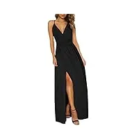 uuaisso robe boho d'été pour femme bretelles spaghetti col en v couleur unie floral plage longue robe maxi noir xl