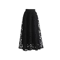 jupe trapèze taille haute élastique pour femme, noir , 40