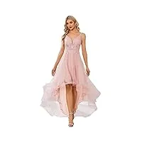 ever-pretty robe de bal de promo tulle col v high low asymétrique appliqué a line chic rose clair 38