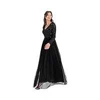 maya deluxe womens ladies dress sleeve for wedding guest v neck high empire waist maxi long length evening bridesmaid prom robes, black, 44 aux femmes