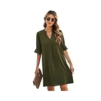 gorglitter robe tunique élégante pour femme - robe courte d'été décontractée - robe de bureau avec manches volantes, vert armée., m