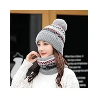 xnhafw chapeau pour femme version coréenne d'hiver de bonnet en laine résistant au froid pour femme écharpe de protection d'oreille chaude en deux pièces (couleur : gris, taille : 1)
