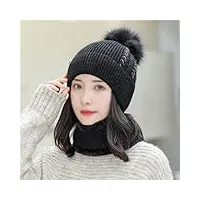 xnhafw chapeau épais d'automne et d'hiver pour femmes, chapeau d'hiver coupe-vent et chaud d'hiver plus velours tricoté chapeau et écharpe costume deux pièces (couleur : e, taille : 1)