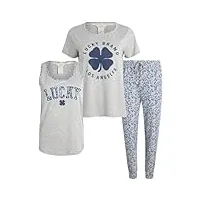 lucky brand pyjama pour femme - 3 pièces hacci sleepwear débardeur, t-shirt et joggeurs (taille : s-xl), gris chiné, s