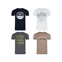 mustang lot de 4 t-shirts pour homme - imprimé sur le devant - col rond - manches courtes - 100% coton - noir - blanc - gris - bleu - vert, mélange de couleurs (p23), xxxl