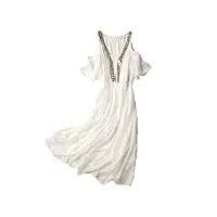 dndrdhfb robe d'été pour femme avec col en v et soie blanche, blanc, l
