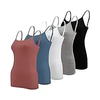 bqtq 5 pièces femme débardeur bretelles camisole débardeurs basique caraco réglables camisole top pour femme et fille, noir, blanc, gris, bleu azur, rouge indien, m