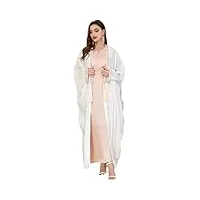 pulcykp robe musulmane blanche pour femme ramadan kimono abaya islamique marocain caftan, blanc, xl