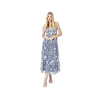 maya deluxe womens midi ladies embroidered floral ruffle sleeveless v neck dress for wedding guest bridesmaid prom evening robes, dusty blue, 36 aux femmes