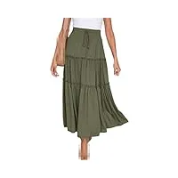 ruereuu jupe plissée en mousseline de soie pour femme - taille haute - panneau élastique - style bohème, army gn., 48