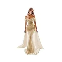 générique robes de bal de sirène étincelantes long off the shoulder robe de mariée avec robe de bal de soirée formelle détachable train