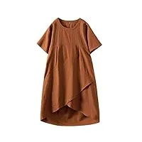 ftcayanz robe d'été pour femme - style bohème - en lin - avec poches, marron, xxl