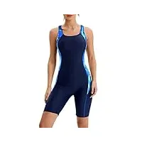 veranohub maillot de bain une pièce pour femme longueur genou athletic racerback maillots de bain coupe conservatrice(marine/b,eu38)