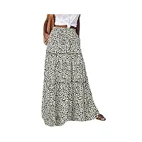 byoauo jupe longue bohème pour femme - taille haute élastique avec poches et ceinture - jupe plissée - jupe de plage - jupe de loisirs, noir/blanc et fleurs, xxl