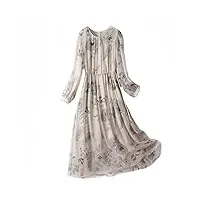 lmtossey robe d'été en soie imprimée à col rond pour femme - manches complètes - taille élastique, gris, l