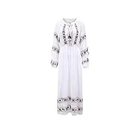 pohullan robe longue en dentelle à manches lanternes pour femme - style vintage - broderie florale blanche - robe tunique bohème, blanc, xl