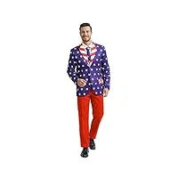 fashonal costume 3 pièces pour homme pour fête, événement formel, veste à deux boutons, pantalon et cravate, Étoiles bleu foncé et blanches, taille xl