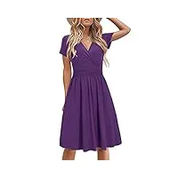 styleword robe d'été à manches courtes pour femme robe d'été à col en v floral wrap taille robe décontractée avec poches(violet,l)
