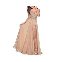 robe de demoiselle d'honneur longue en mousseline de soie avec applique en dentelle pour femme, champagne, 38
