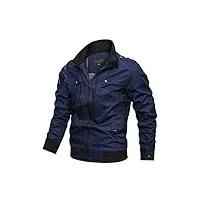 minetom hommes printemps hiver coton militaire tactique veste moto homme multi-poche bomber blousons manteau bleu xl