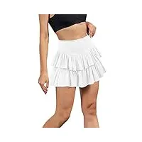 odizli mini jupe d'été plissée taille haute pour femme - style bohème - avec volants, blanc, 36