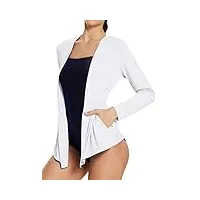baleaf cardigan léger pour femme avec poches à manches longues et protection uv upf 50+ - séchage rapide, blanc, l