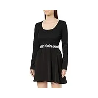 calvin klein jeans logo elastic long sleeve dress j20j222523 robes évasées, noir (ck black), xl femme