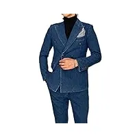 veste de smoking double boutonnage en denim bleu à revers peacké pour homme costume 2 pièces blazers manteau + pantalon
