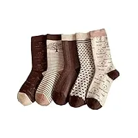 tjlss 5 paires de chaussettes imprimées rétro for femmes chaussettes d'hiver à tube moyen femme jambières harajuku longues chaussettes