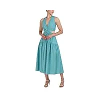 bcbgmaxazria robe longue sans manches avec col en v et taille élastique, turquoise, 36
