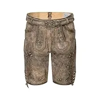 schöneberger pantalon de costume traditionnel en cuir pour homme | pantalon original en cuir de bouc sauvage antique avec ceinture folklorique | pantalon traditionnel vintage theo, marron/gris, 52