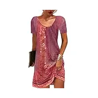 grmlrpt femme manches courtes col rond robe bohème fleurie minirobe robe fleurie imprimé libre tunique robe loisir(rouge,xxl)