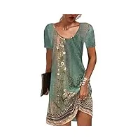 grmlrpt femme manches courtes col rond robe bohème fleurie minirobe robe fleurie imprimé libre tunique robe loisir(vert,m)
