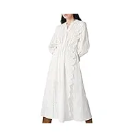 ownwfeat robe longue d'été brodée pour femme - manches longues - dentelle blanche - coton - tunique longue - robe de plage, blanc long., s
