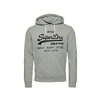 superdry sweat à capuche classique avec logo vintage pour homme, gris cendré chiné, large