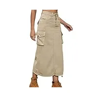 onsoyours femme jeans jupe longue taille haute jupe décontractée jupe longue jupe crayon extensible avec poches Été solide mi-longue jupe b kaki l
